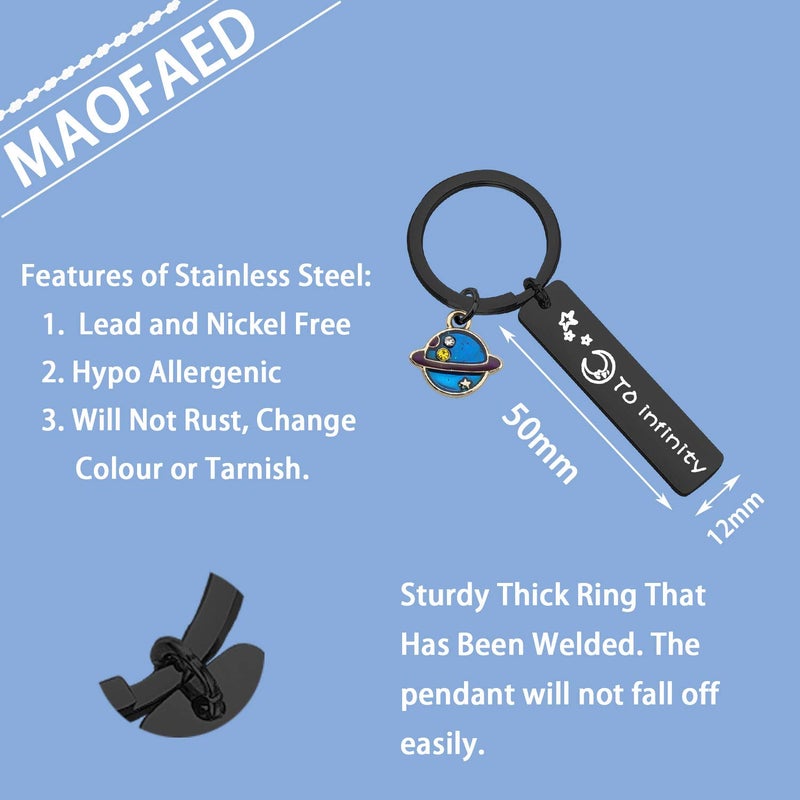 MAOFAED حامل مفاتيح MAOFAED للأزواج أحبك إلى ما لا نهاية وما بعدها هدية لصديق أو صديقة هدية لأفضل صديق ابنة ابن (صاروخ كوكب أسود) - Image 2
